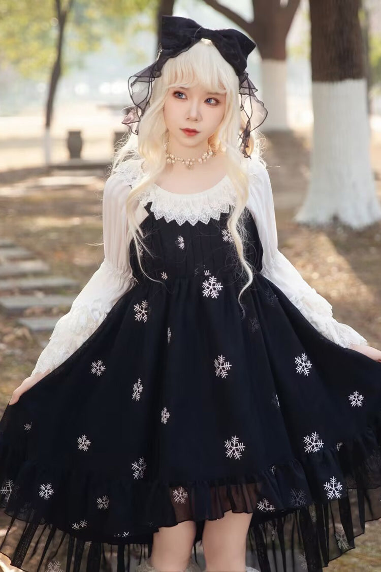 Feather Snowflake Embroidery Sleeveless Ruffle Bow Sweet Lolita JSK in Three Shades