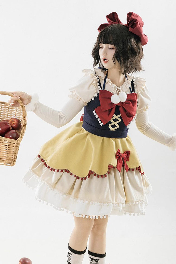 Autumn Winter Multi-Layer Ruffle JSK Dress with Bow