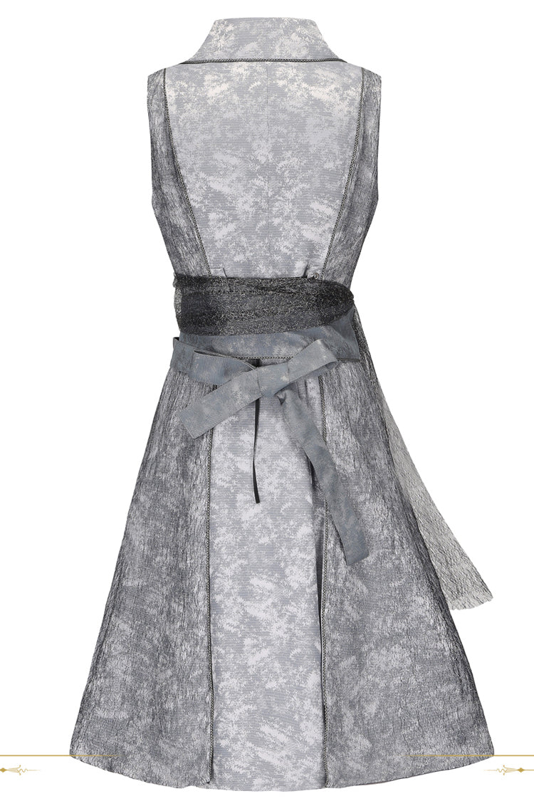Ouji Lolita Long Coat with Elegant Prince Style, Sleeveless, Grey