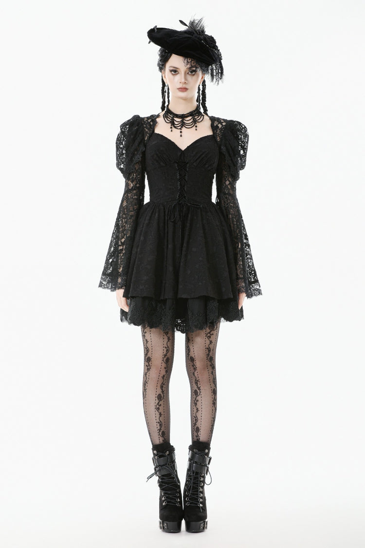 Graduation Gothic Dress with Jacquard Lace and Lace-Up