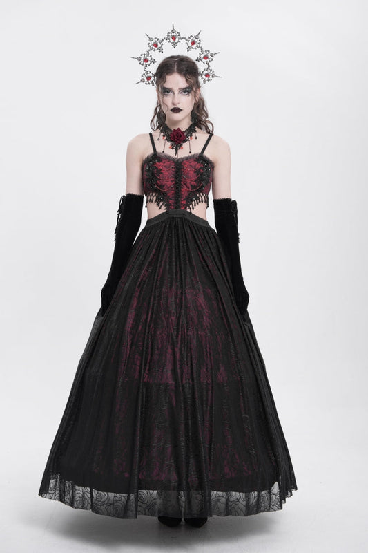 Scarlet Jacquard Floral Embroidered Lace Ripped Gothic Party Slip Dress