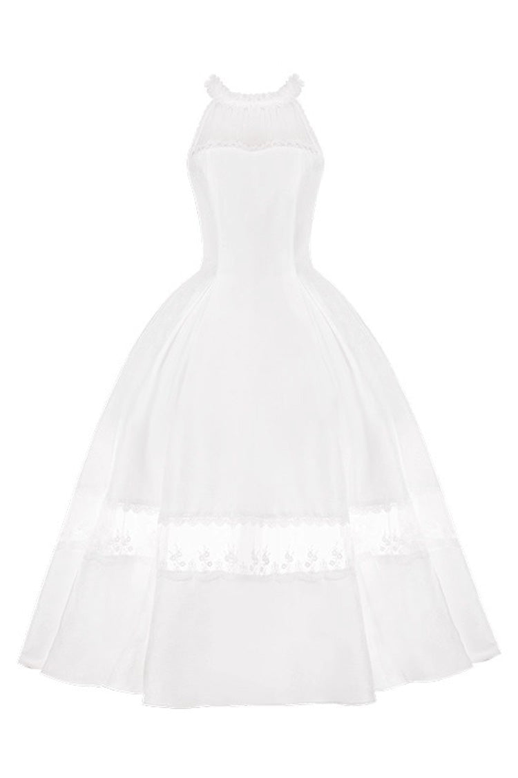 Snow Off Shoulder Halterneck Printed Ruffle Gothic Elegant Dress - Flowers in the Mist