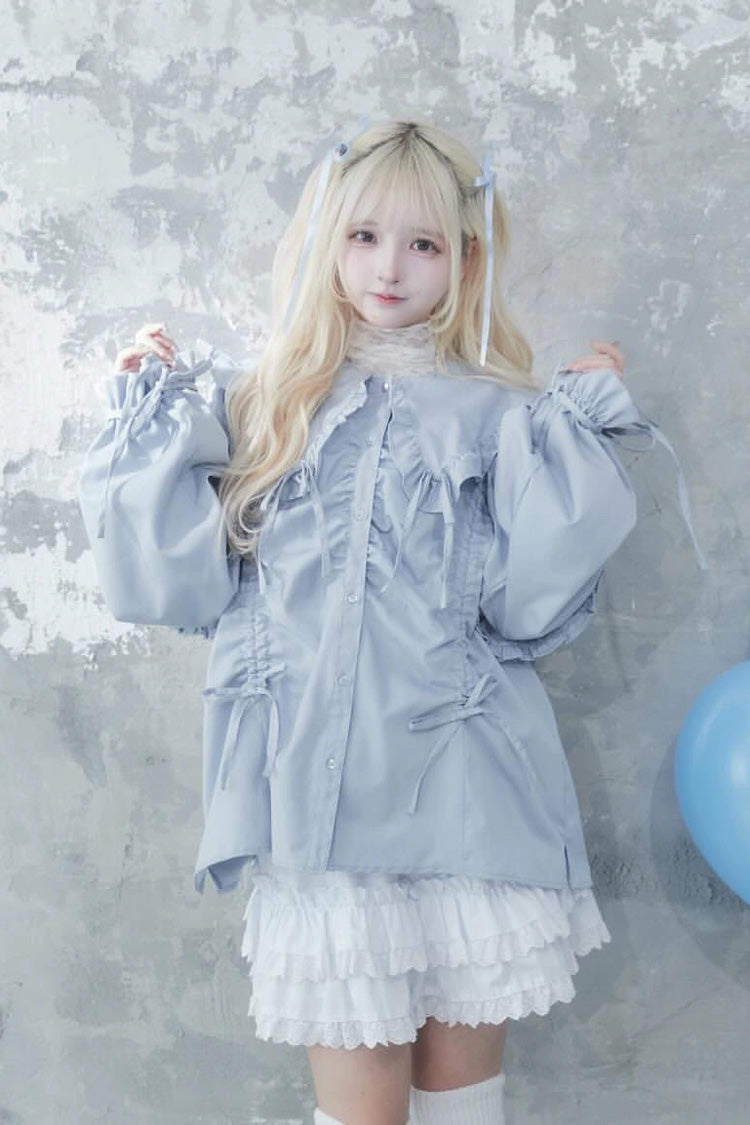 Doll Collar Long Sleeve Ruffled Bow Sweet Jirai Kei Blouse