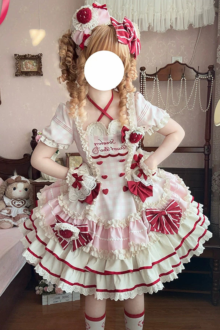 Sweetheart Strawberry Bunny Dress with Triple Ruffles & Bow