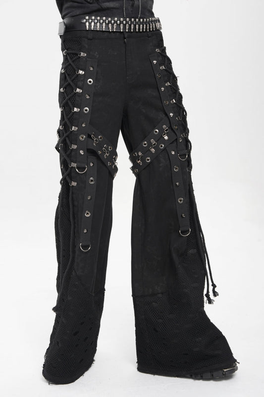Noir Punk Baggy Pants with Mesh and Rips