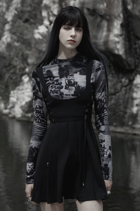 Pleated Gothic Slip Dress with High Waist for Women
