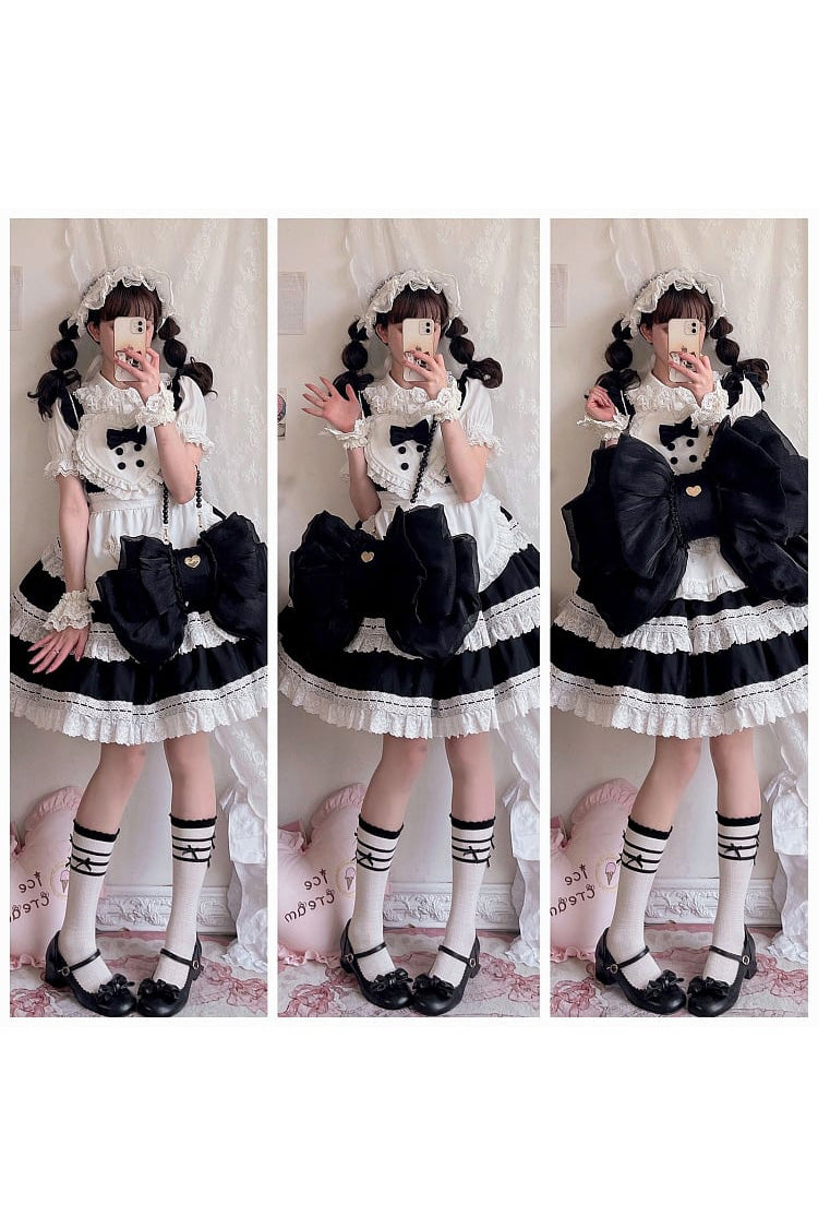 Lolita Backpack with Oversized Bowknot & Metal Heart Plate