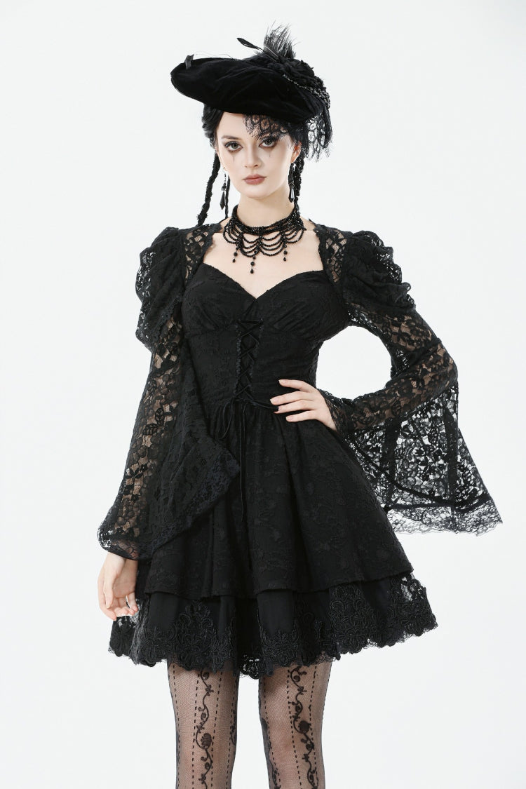 Graduation Gothic Dress with Jacquard Lace and Lace-Up