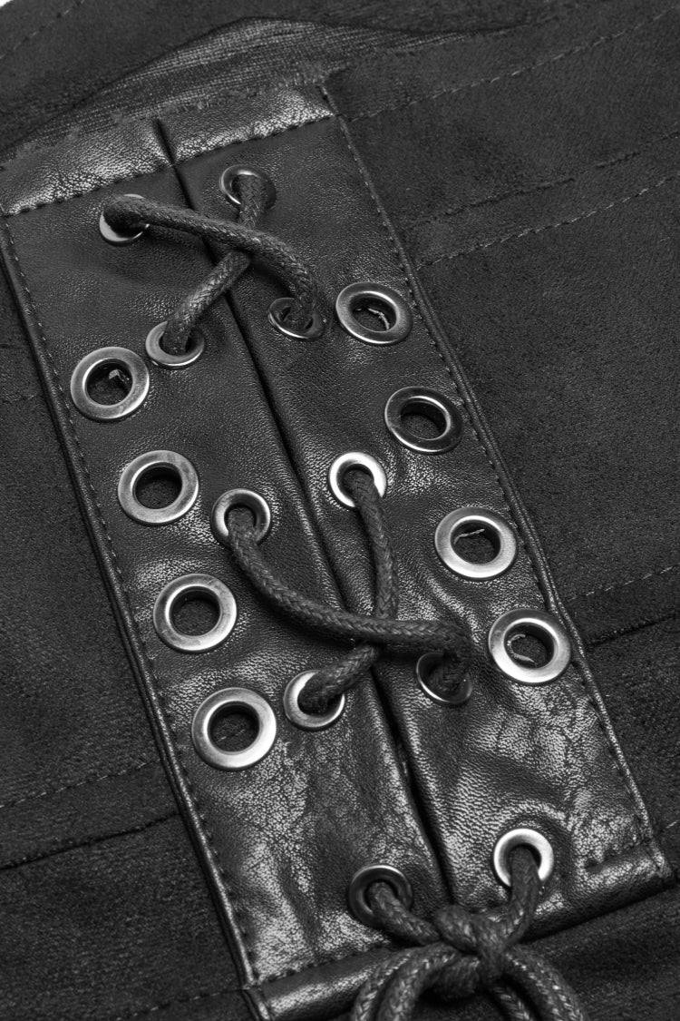 Steampunk Lace-Up Skirt with Sheer Panels and Metal Buckles