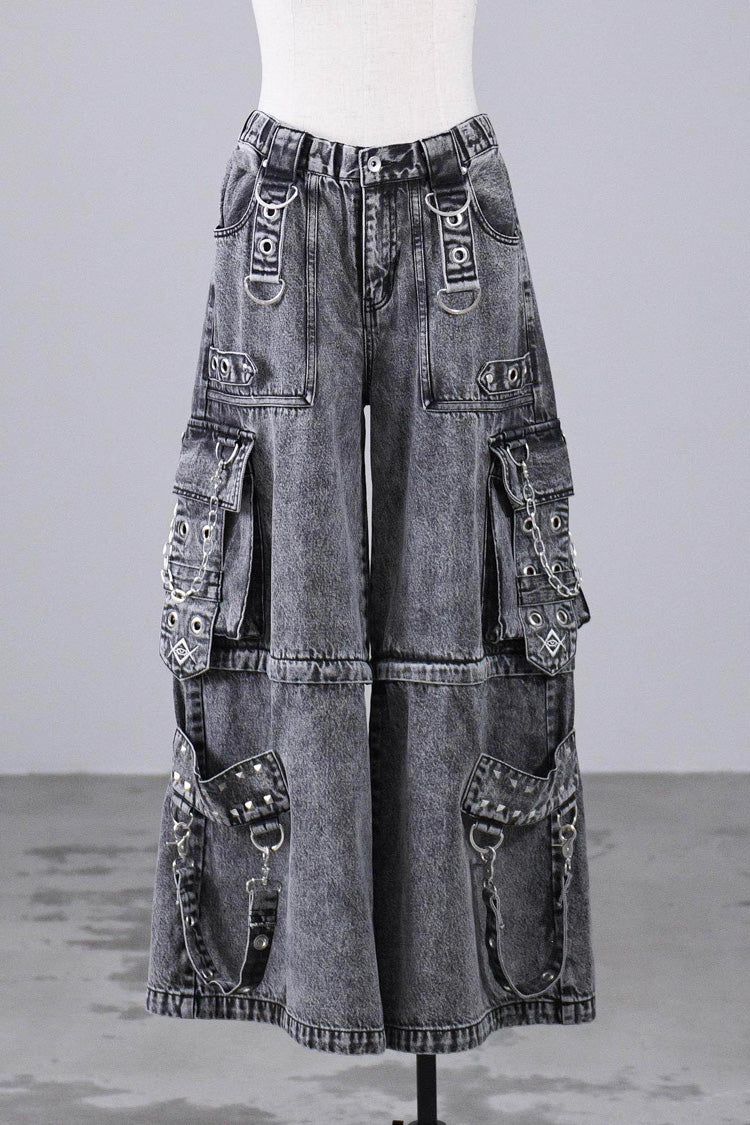 Jirai Kei Rivet Punk Japanese Straight-Leg Jeans