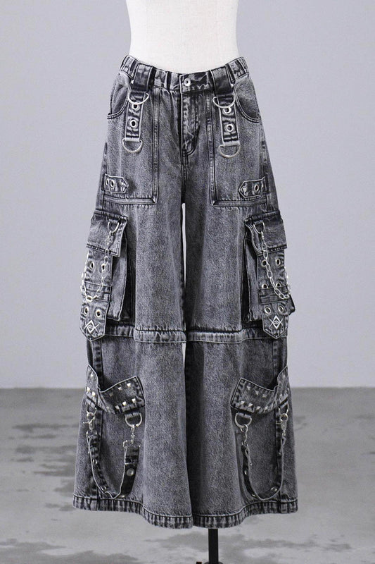 Jirai Kei Rivet Punk Japanese Straight-Leg Jeans