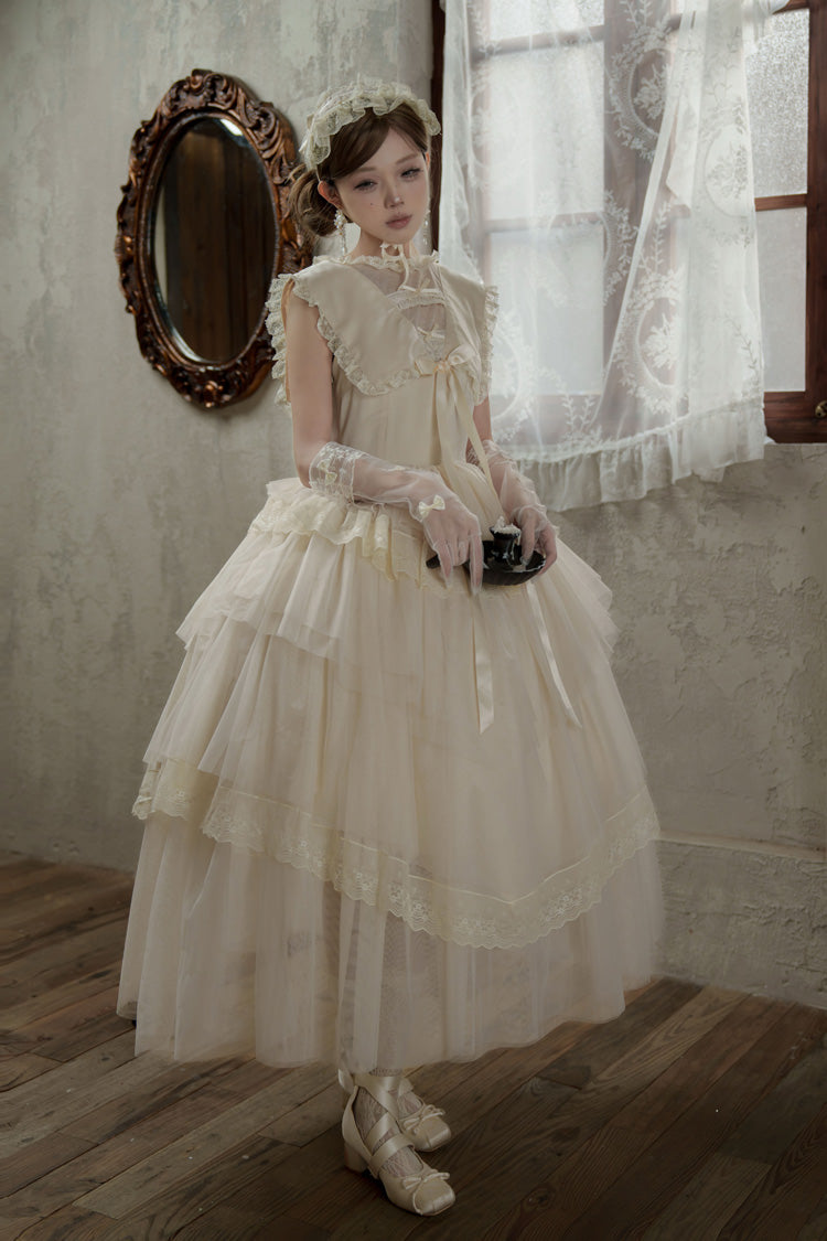 Triple-Layered Ruffled Bow Lace Sweet Elegant Lolita Dress - Dream by the Pillow