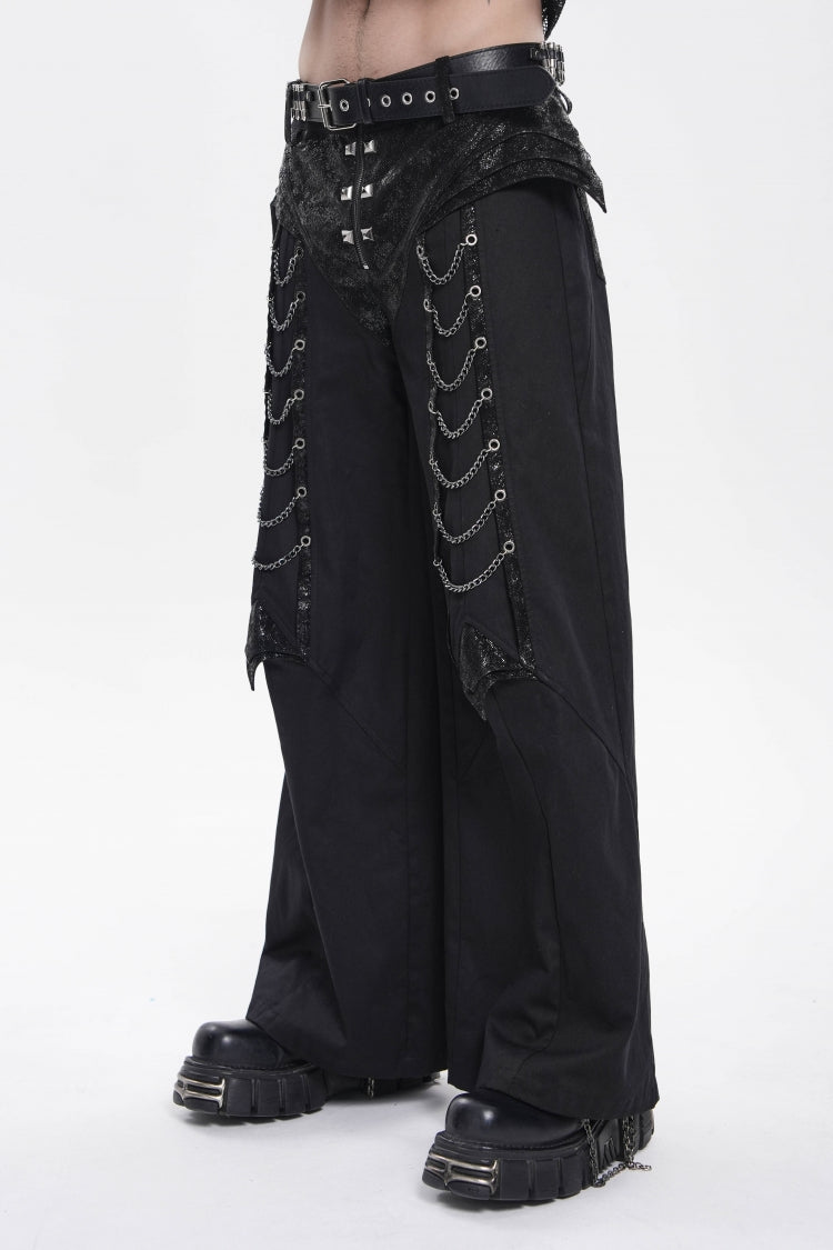 Noir Punk Trousers with Studs and Chain Details