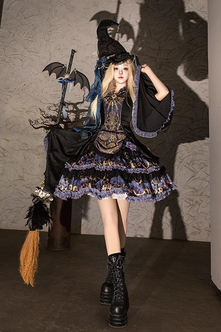 Black Astrology Cat Long Sleeve Double-Layered Lace Gothic Dress