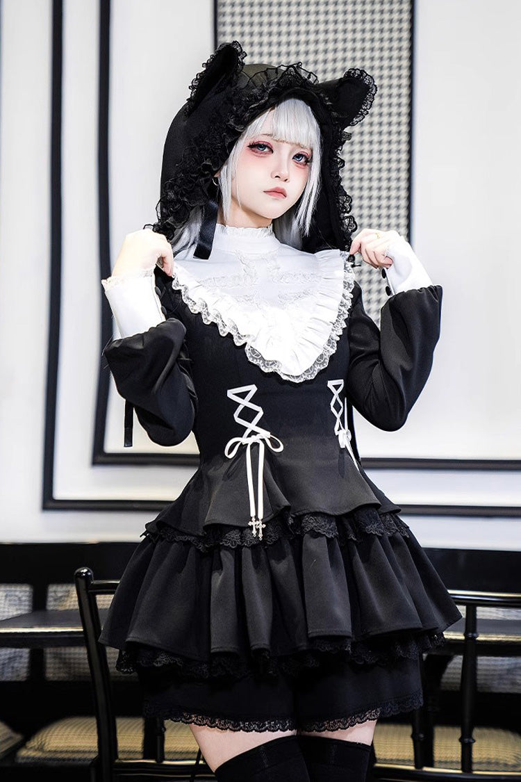 Black Long Sleeve Lace-Up Sweet Handsome Lolita Dress