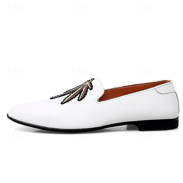 Faux Men's with - White Prom Loafers Shoes Leather Feather