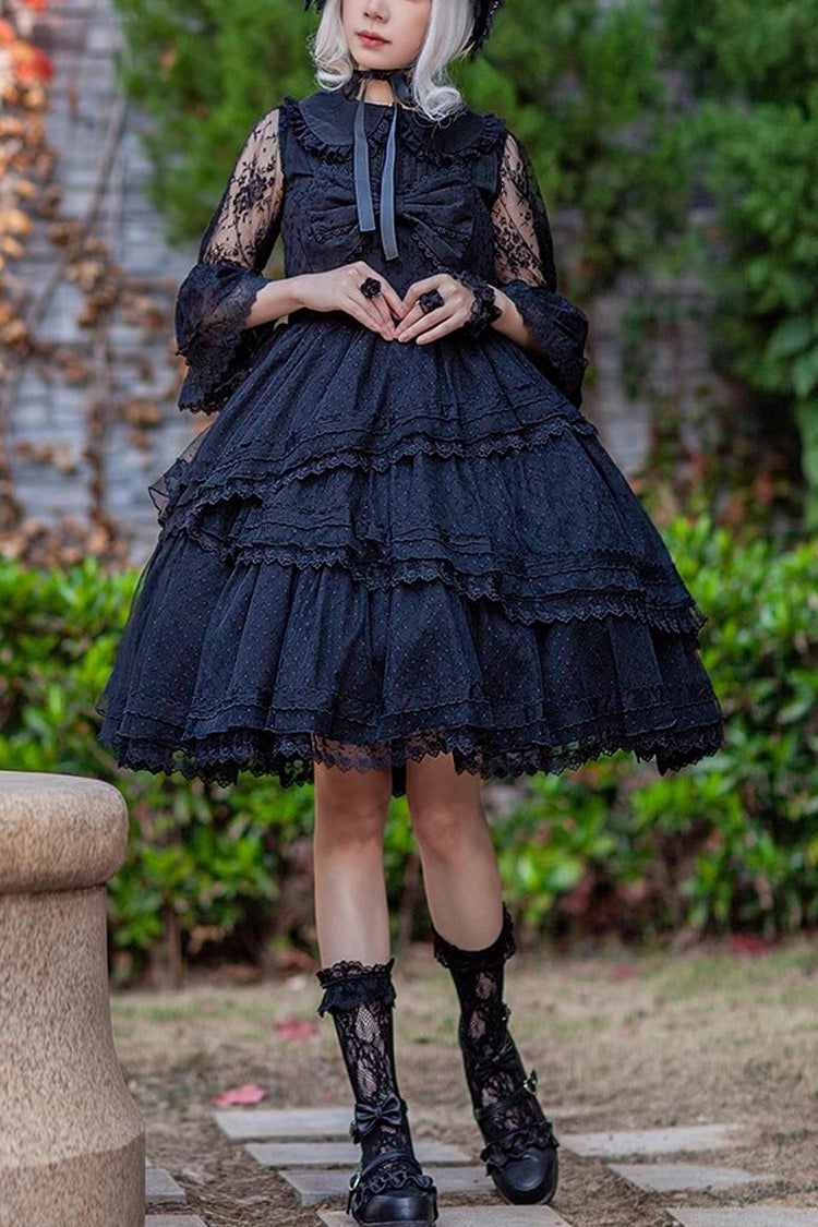 Charcoal Bowknot Sleeveless Ruffled Lolita Dress - Solid Tower of Dawn