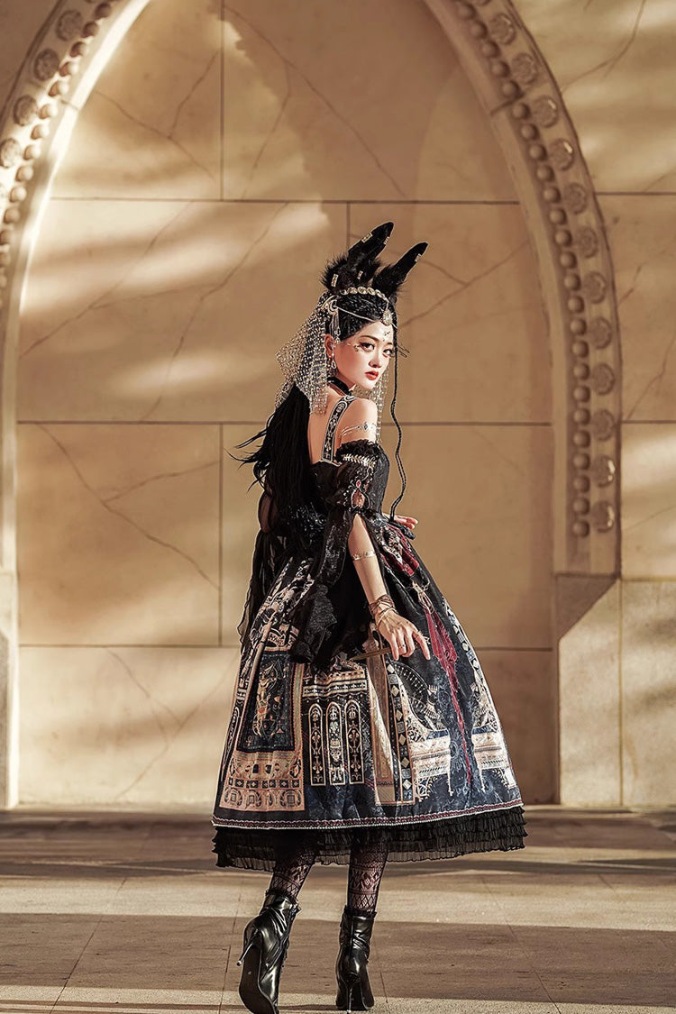 Egyptian Style Print Ruffle Gothic Lolita Dress