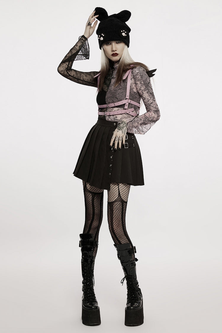 Sheer Gothic Lace T-Shirt with Long Sleeves & Horn Motifs