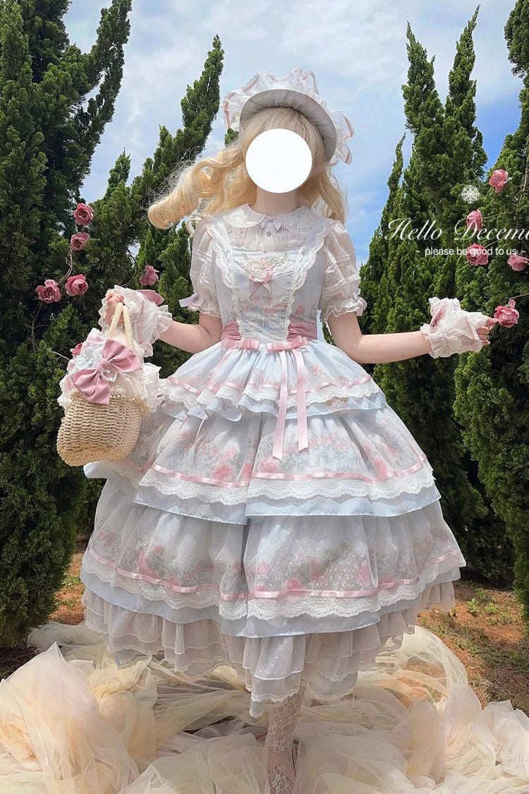 Rose Flower Cage Triple-Layered Ruffled Bow Elegant JSK