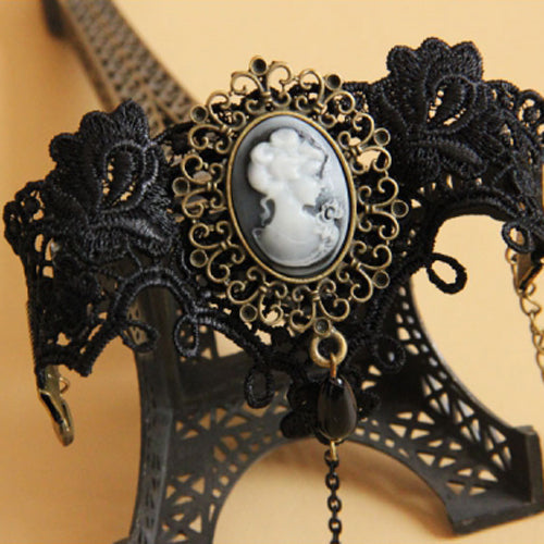 Vintage Gothic Lace Pearl Portrait Ring Bracelet