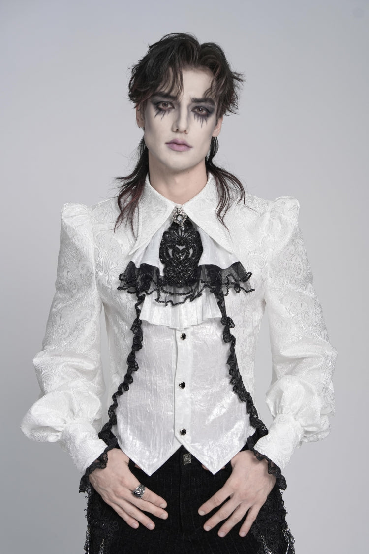 Ivory Palace Shirt for Men with Jacquard and Swallowtail Lace Details
