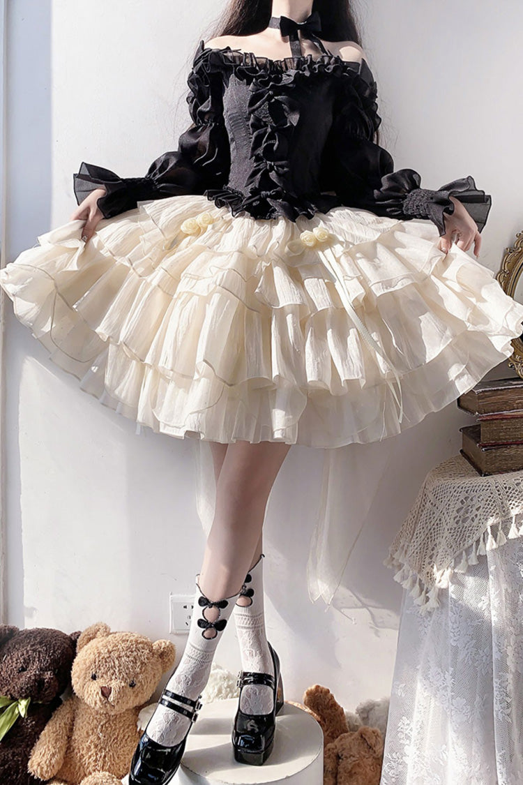 Apricot Bowknot Sweet Princess Lolita Layered Skirt Dress