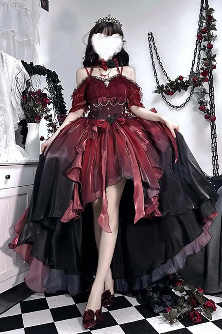 Scarlet Ebony Bow Embellished Asymmetrical Gothic Princess Jumper Dress