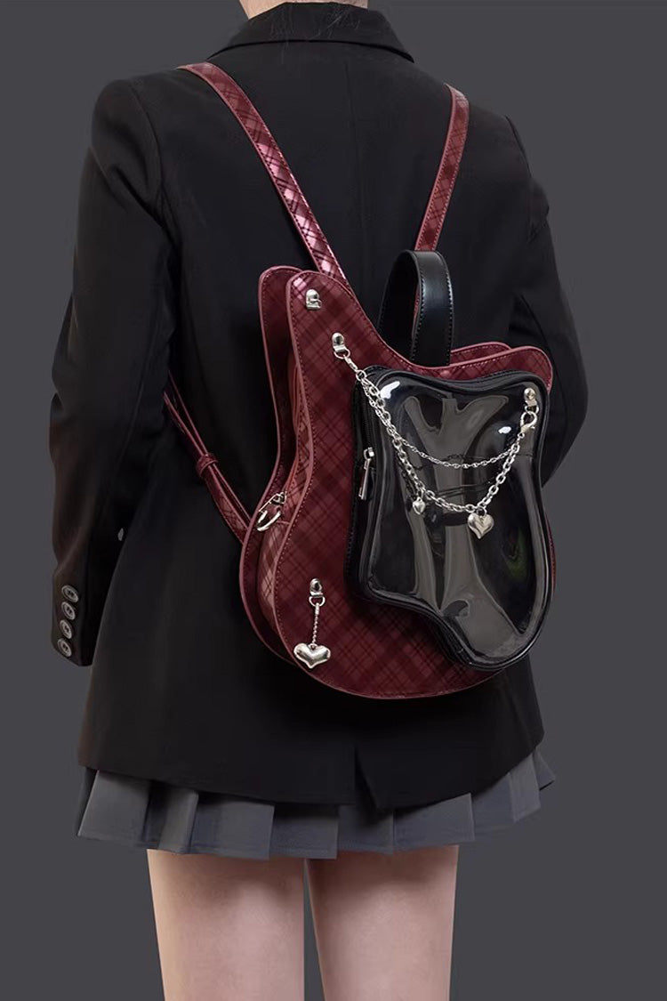 Itabag with Guitar Heart Print and Chain Decor, Sweet Lolita Style