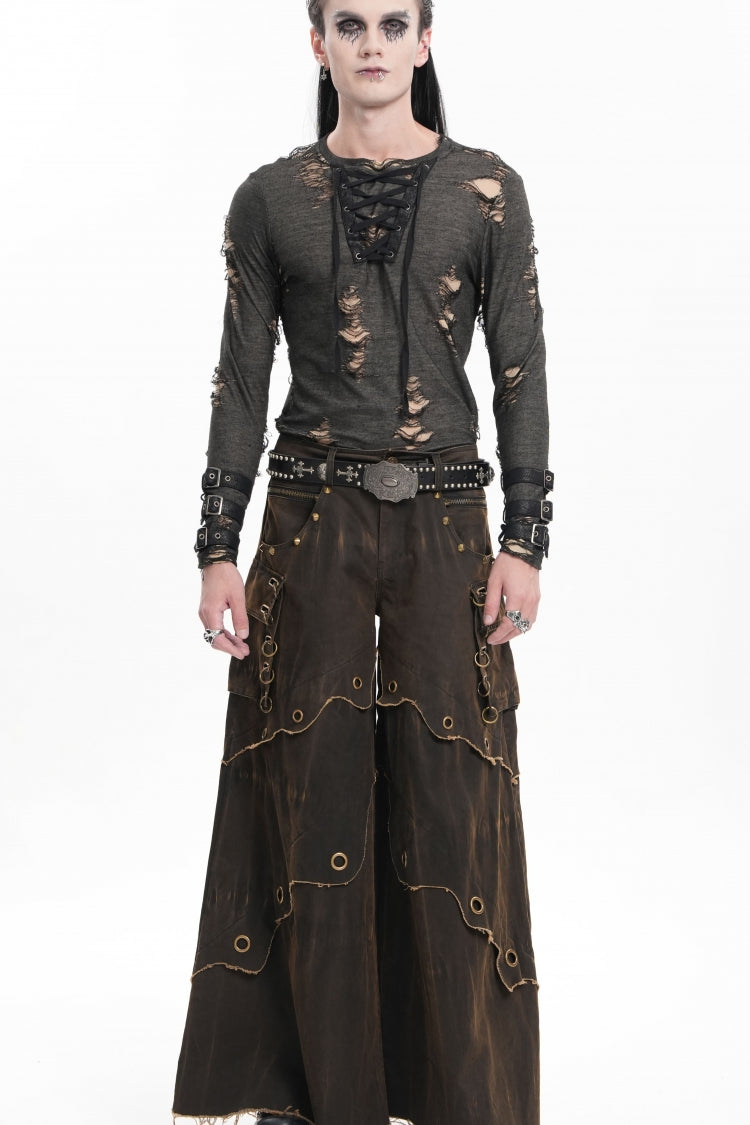 Men's Gothic Trousers with Eyelet Details and Pockets