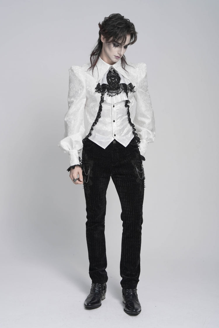 Ivory Palace Shirt for Men with Jacquard and Swallowtail Lace Details