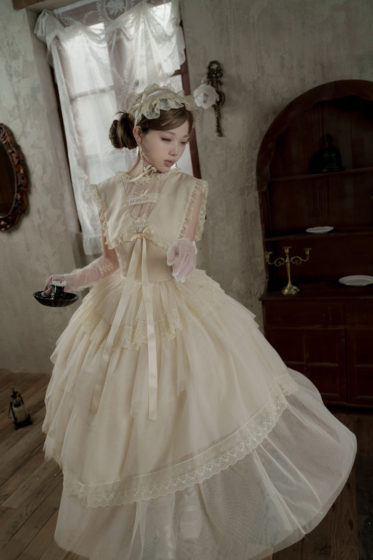 Triple-Layered Ruffled Bow Lace Sweet Elegant Lolita Dress - Dream by the Pillow