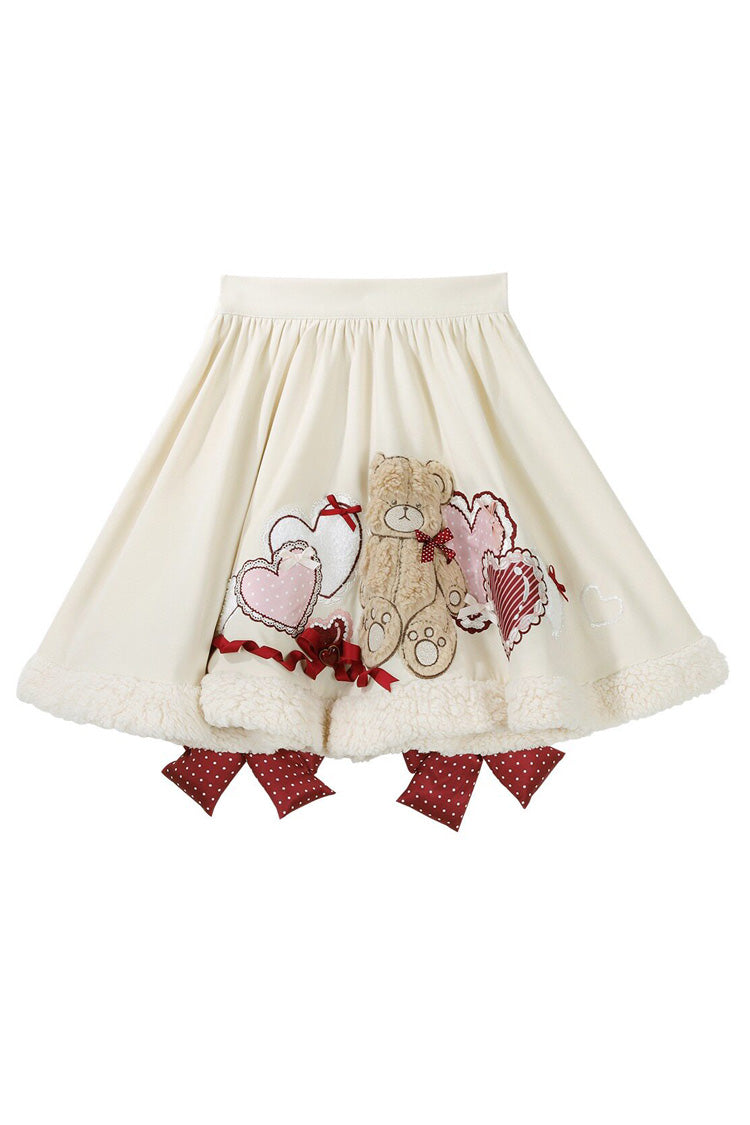 Scarlet Beige Heart Bear Embroidered Sweet Lolita Jumper Dress Ensemble