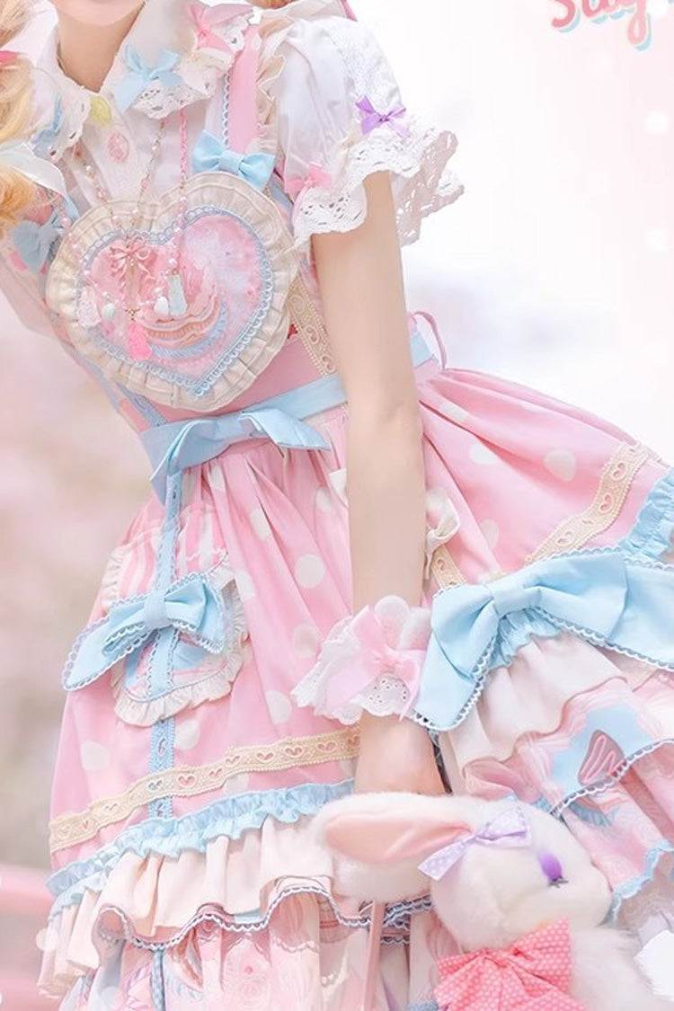 Pink Frosted Sugar Print Ruffled Bowknot Sweet Princess Lolita JSK