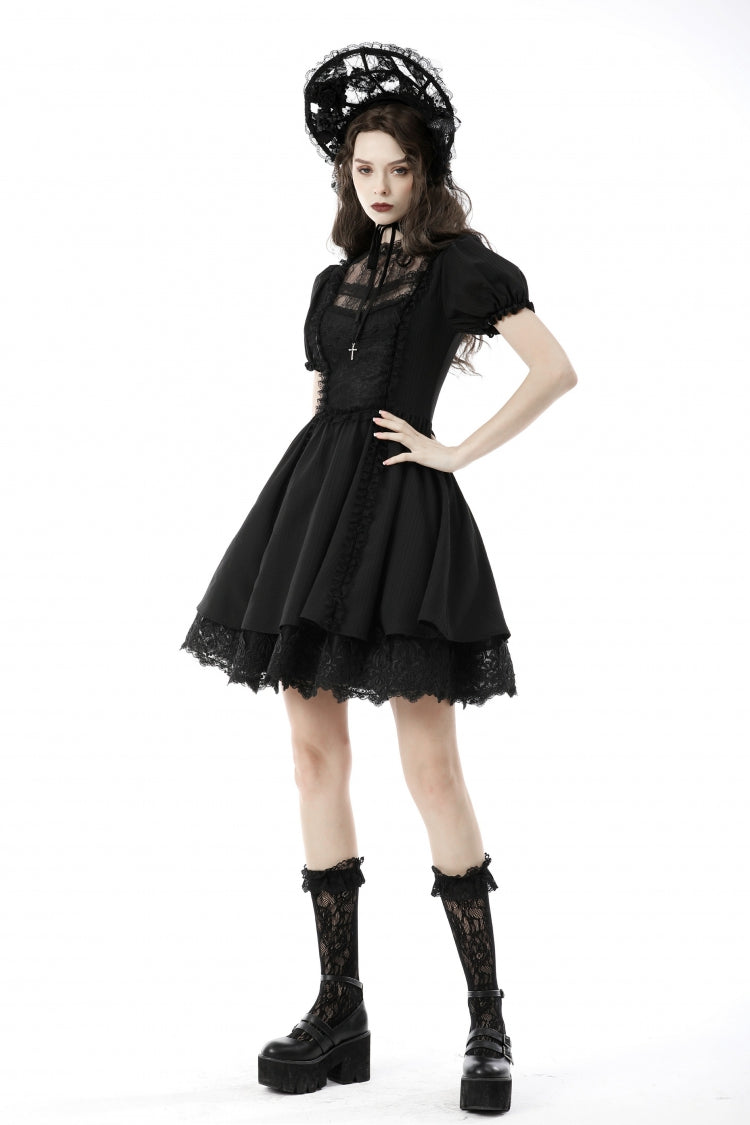 Lolita Doll Dress with Tulle and Puff Sleeves