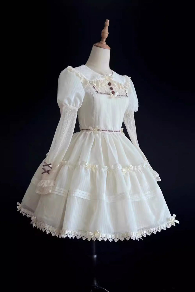 Ivory Sweet Princess Lolita Dress with Hollow Pattern and Long Sleeves