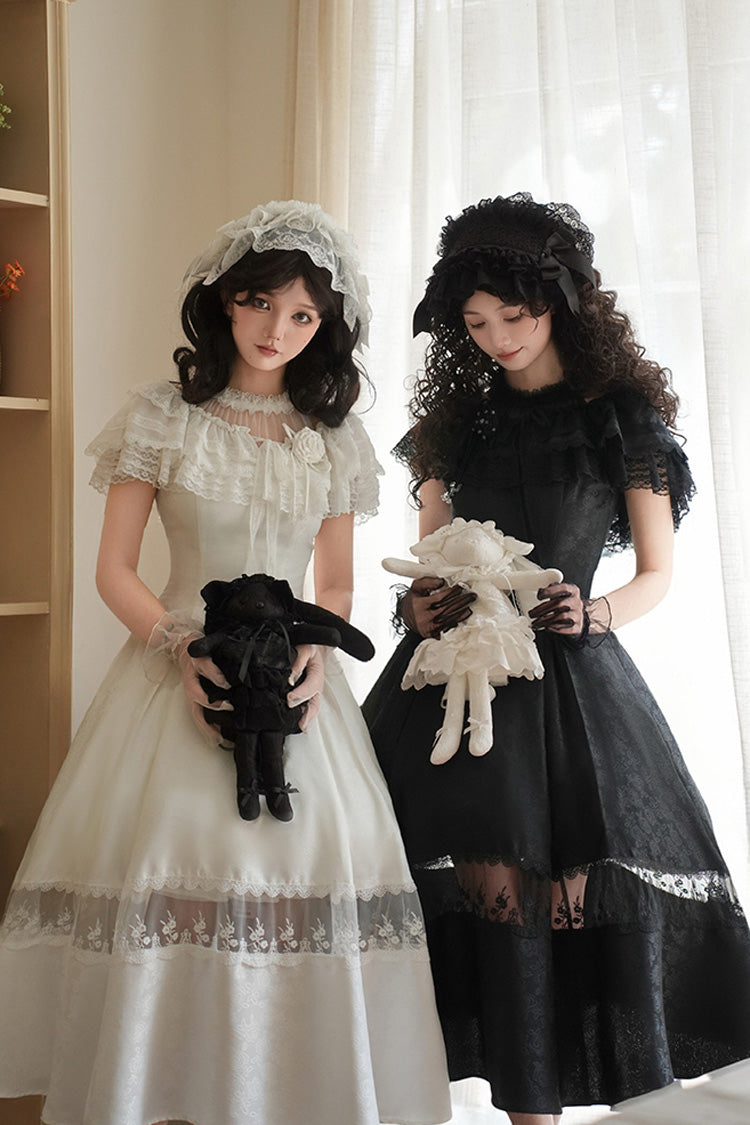 Onyx Off Shoulder Halterneck Printed Ruffle Gothic Elegant Dress - Flowers in the Mist