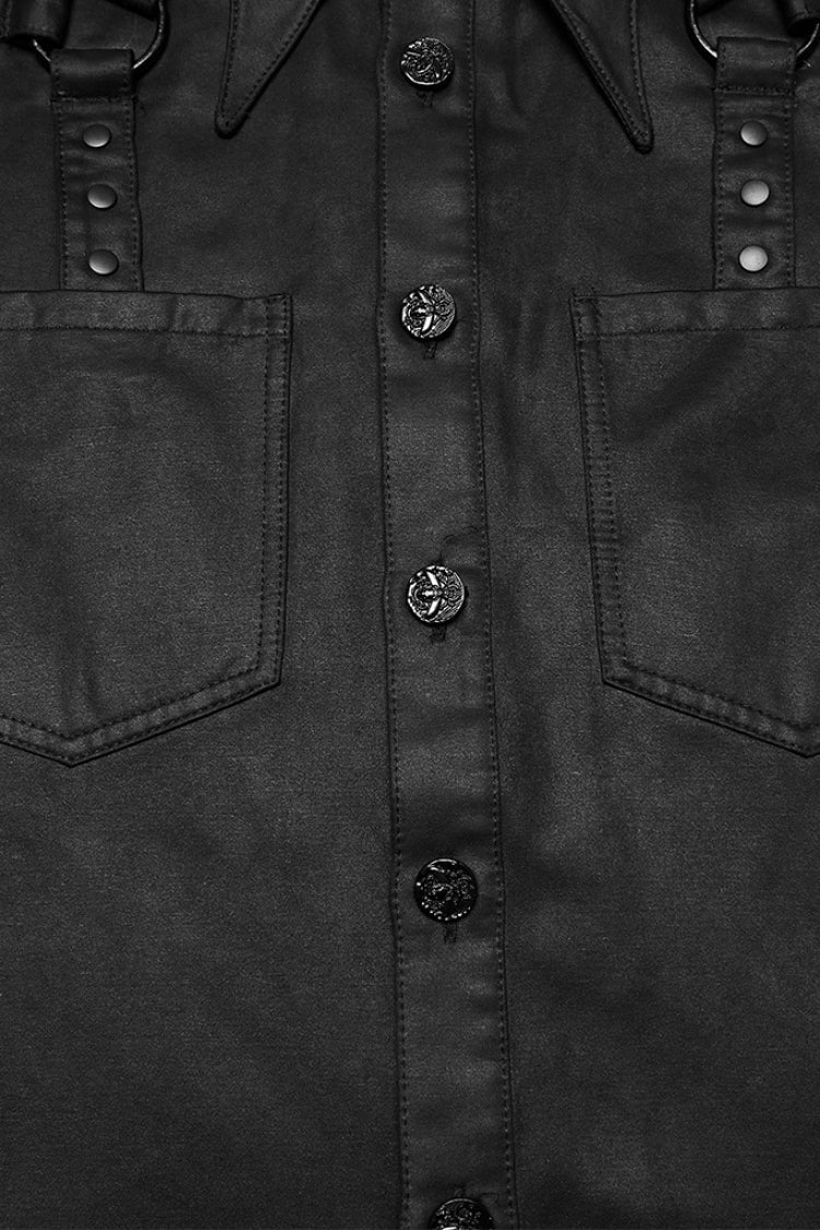 Men's Punk Blouse with Bat Collar, Long Sleeves and Irregular Hem