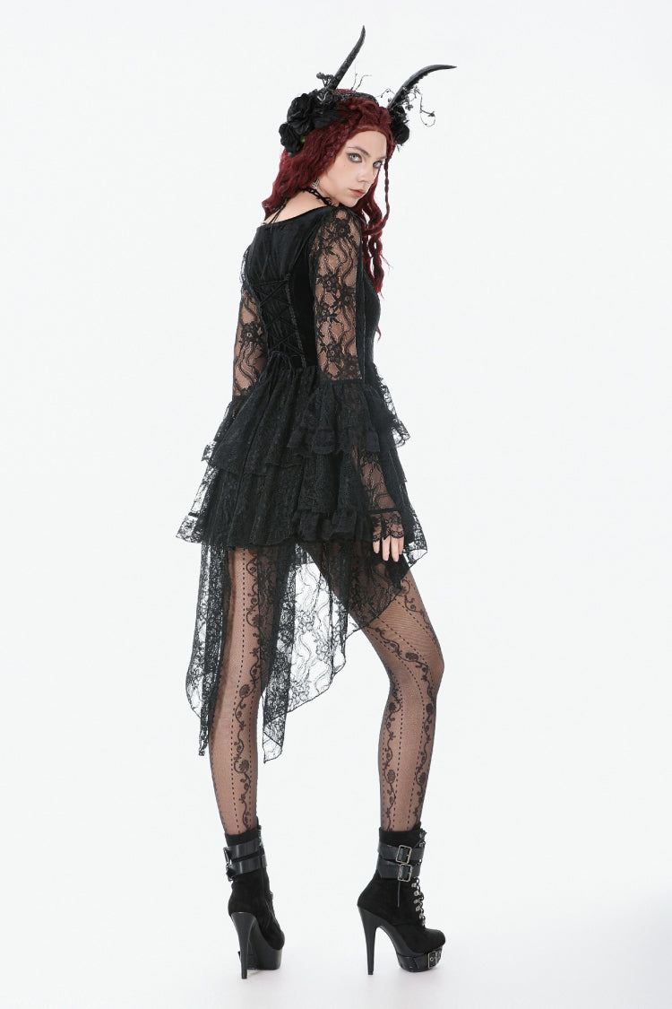 Gothic Dress with Trumpet Sleeves and Lace Up
