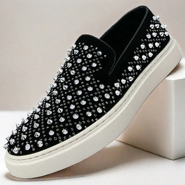 with Men's Detailing Elegant Shoes - Black Slip-On Pearl