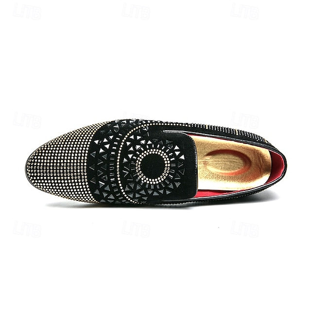Men's with Loafers Shoes Prom Spiral Black - Studded Velvet
