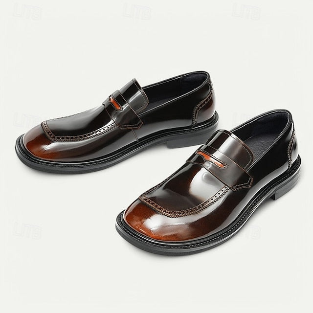 Men's Black Slip-On Premium Decorative Loafers with Cowhide