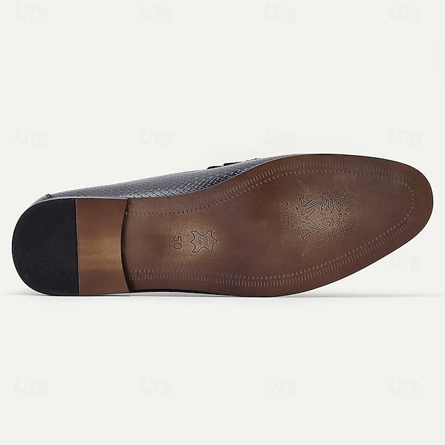 Premium Leather 100% – Black Textured Loafers Men's