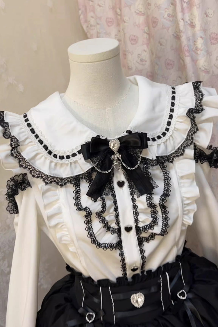 Doll Collar Long Sleeves Ruffled Bow Sweet Jirai Kei Skirt Set