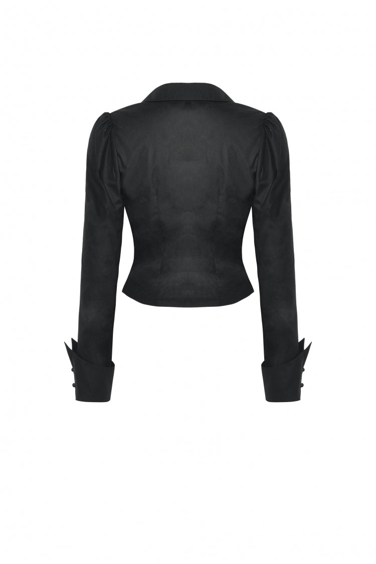 Ruffled Gothic Blouse with Turn-Down Collar