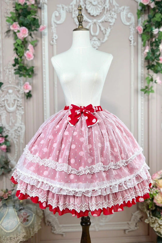Wave Candy Triple-Layered Print Ruffle Bowknot Sweet Lolita Skirt