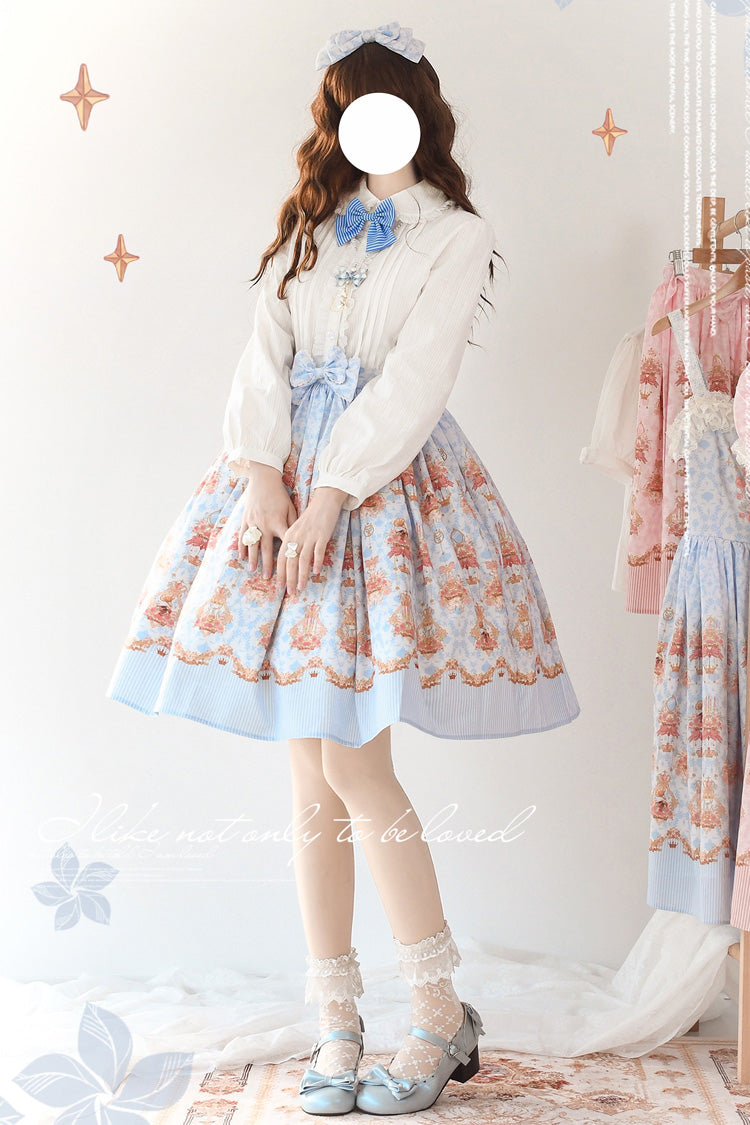 Blue Rose Print Bowknot Sweet Lolita Dress