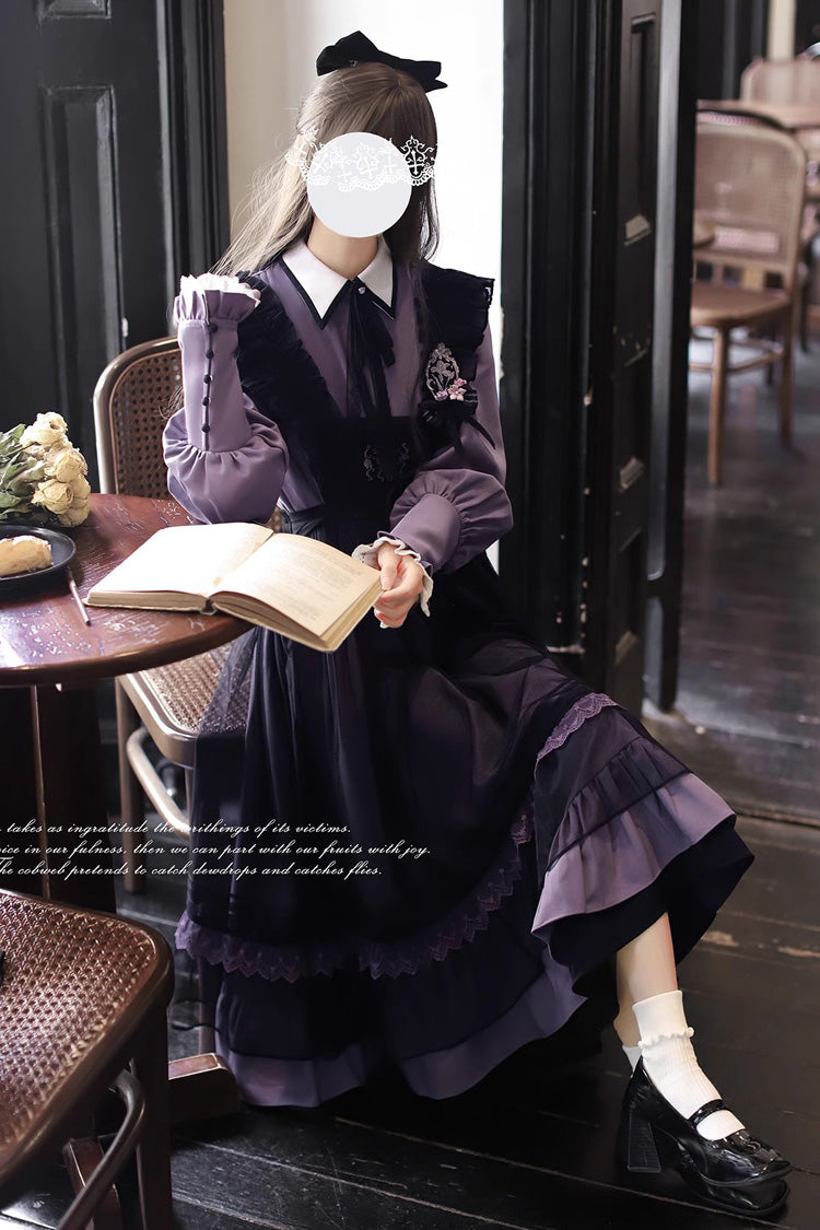 Noir Double Layer Ruffle Embroidered Bow Mesh Sweet JSK - Witch Academy