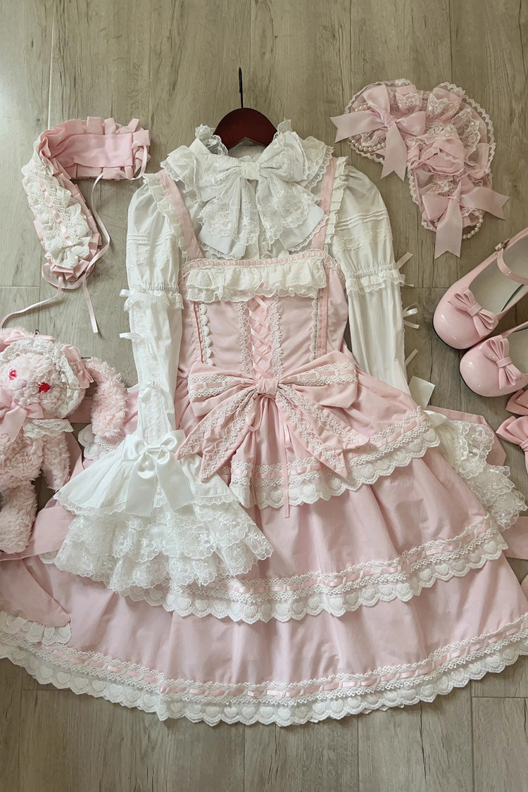 Pink Maiden Heart Triple Layer Ruffle Bow Lace Sweet Jsk