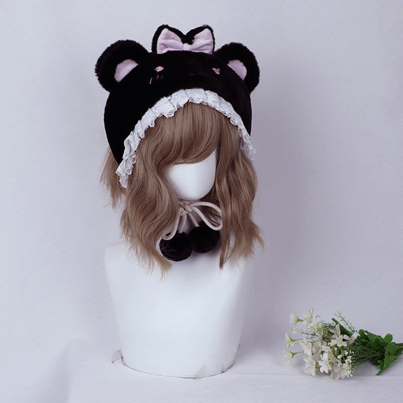 Cartoon Bunny Bear Ears Lace Lolita Plush Hat